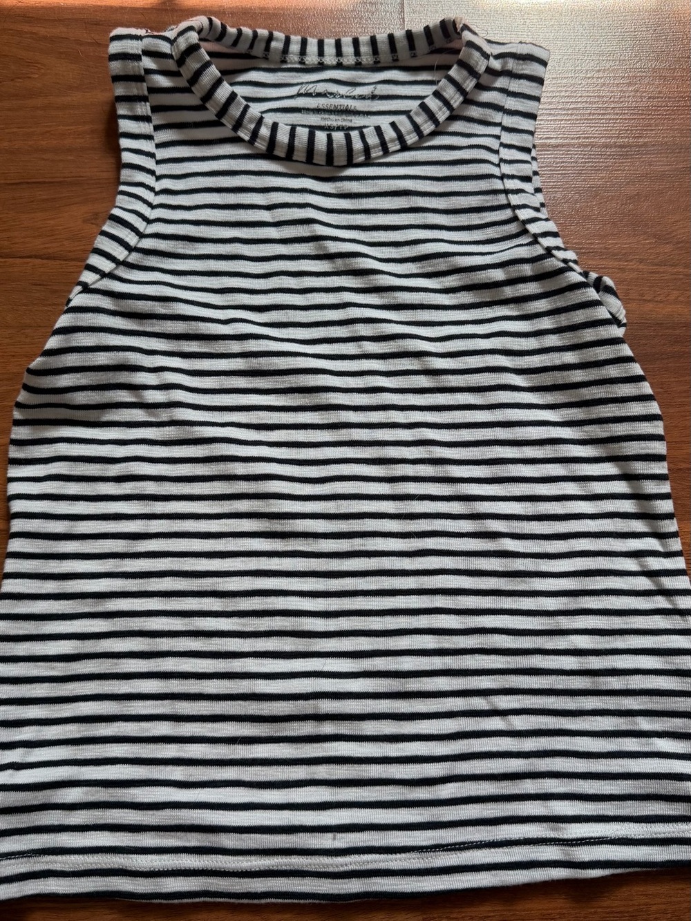 Essentials Black and White Striped Ribbed Sleeveless Tank